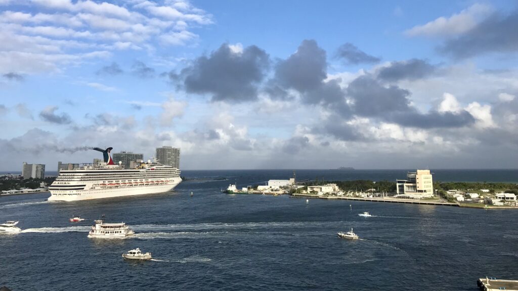 Cruise ship sailing from port