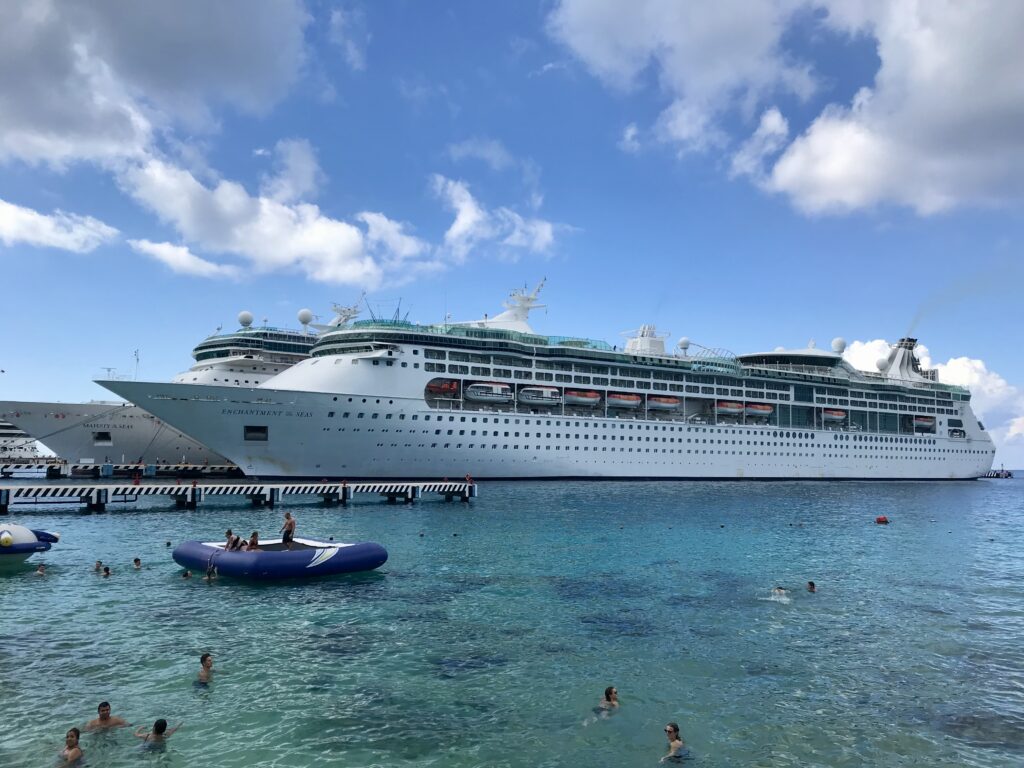 Cruise ship docked at a Caribbean port