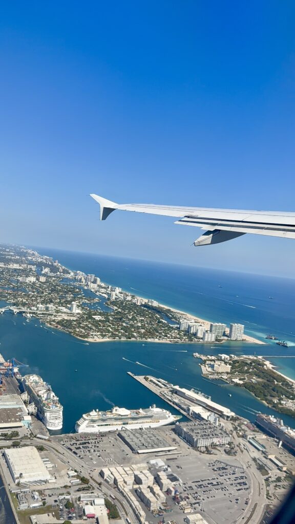 Aerial view of South Florida coastline and cruise port